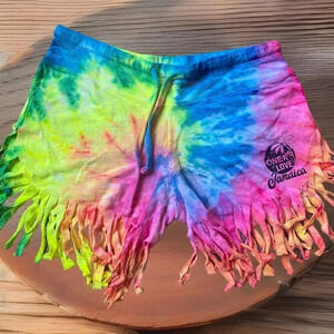 OneLove Jamaica Womens M Pull On Shorts StreetwearTassel Hem Tie Dye Drawsring